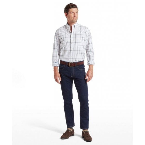 Holkham Classic Shirt in Deep Ocean Blue/Coral Peach