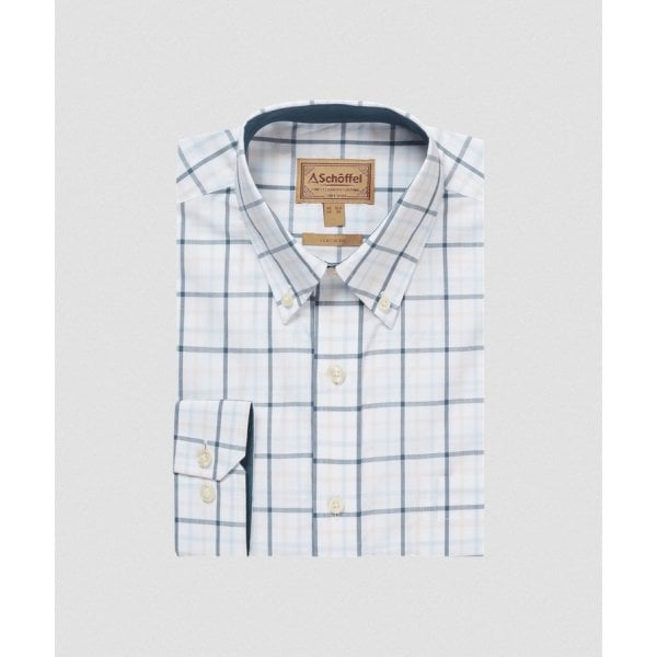 Holkham Classic Shirt in Deep Ocean Blue/Coral Peach