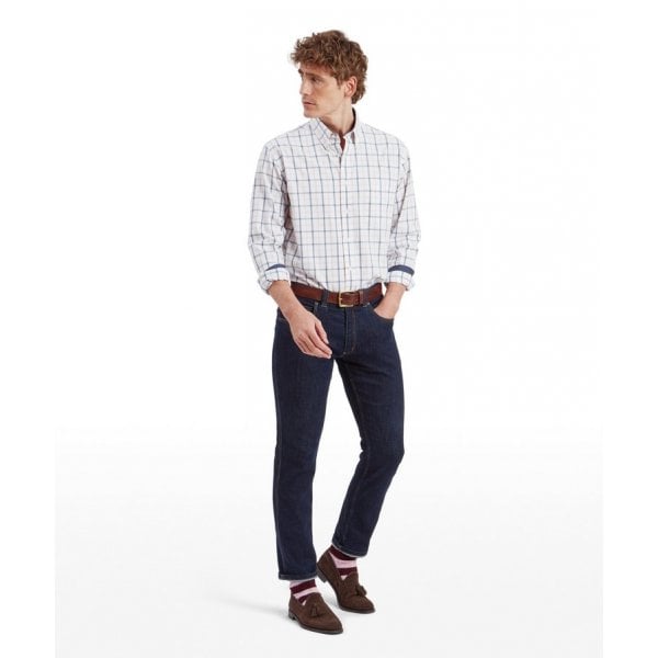 Mens Brancaster Classic Shirt in Stone Blue Check