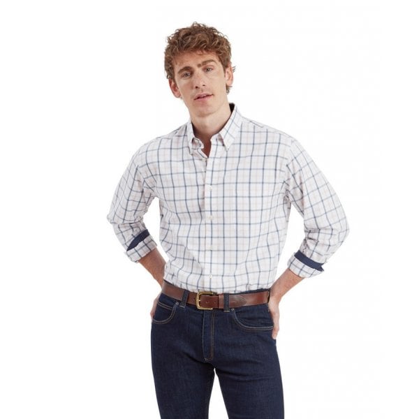 Mens Brancaster Classic Shirt in Stone Blue Check
