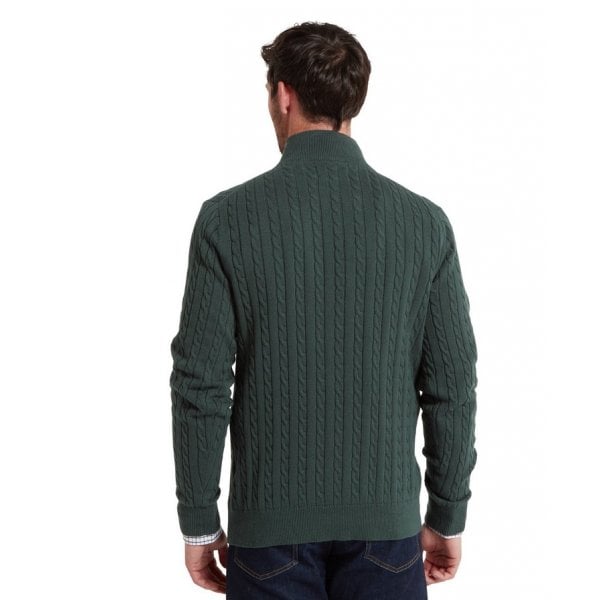 Mens Calton Cotton Cable Cashmere Quarter Zip Jumper in Botanical Green