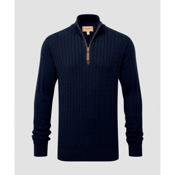 Mens Calton Cotton Cashmere Cable 1/4 Zip Jumper In Navy