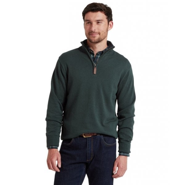 Mens Calton Cotton Cashmere Quarter Zip Jumper in Botanical Green