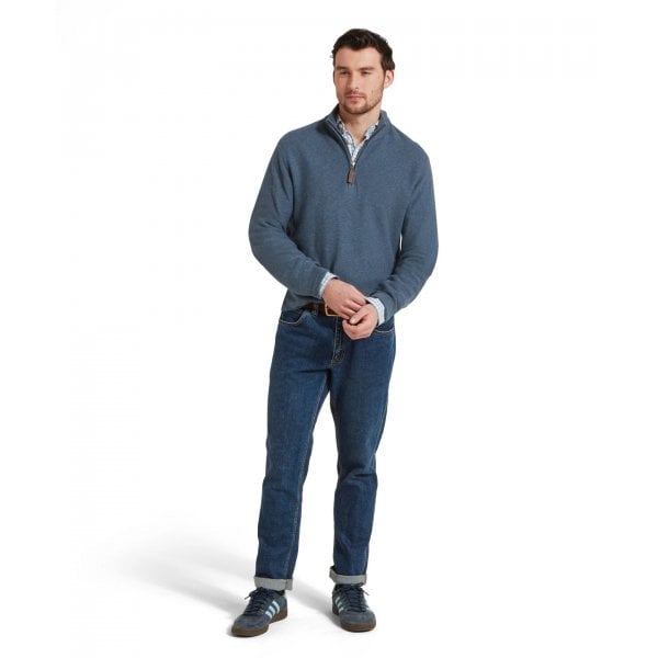 Mens Porthleven 1/4 Zip jumper in Dark Pigeon Blue