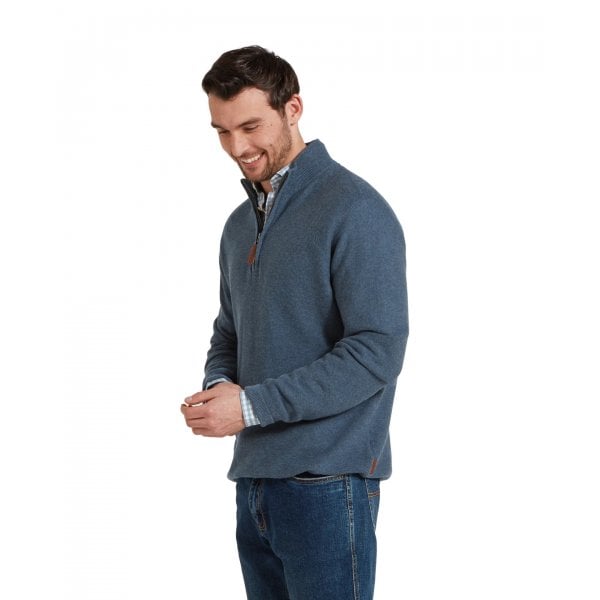 Mens Porthleven 1/4 Zip jumper in Dark Pigeon Blue