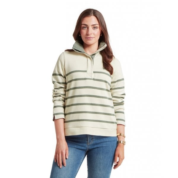 Sandown Sweatshirt in Pale Stone/Agave Green Stripe