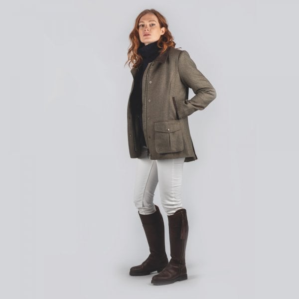 Womens Lilymere Tweed Jacket in Loden Green Heringbone