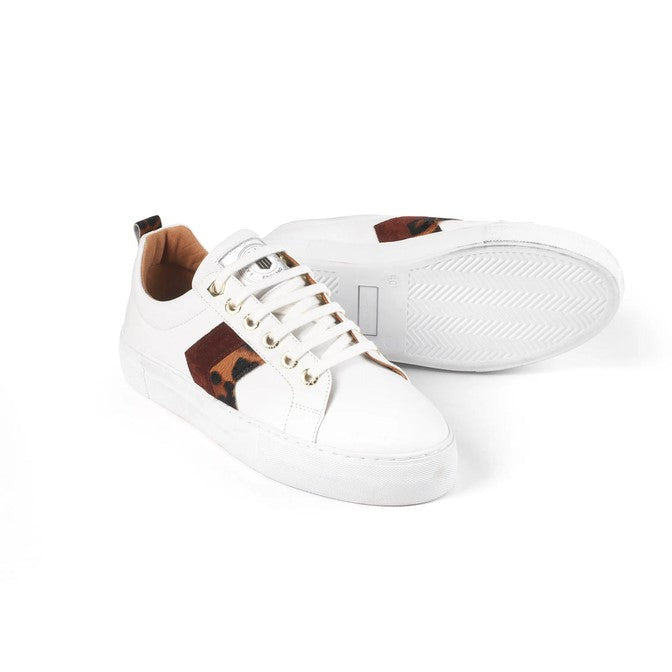 Platform Alexandra Trainer White Leather with Leopard/Port