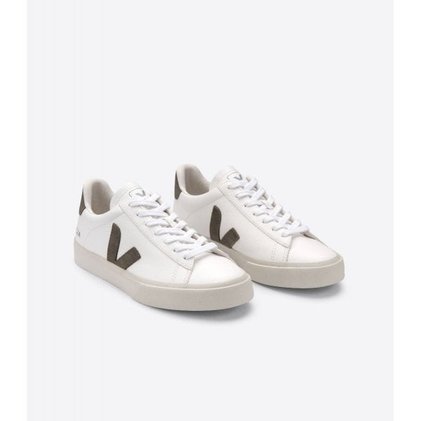 Womens Campo ChromeFree Leather Trainer in White/Kaki