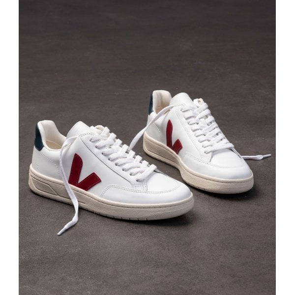 Womens V12 Leather Trainer in Extra-White/Marsala/ Nautico