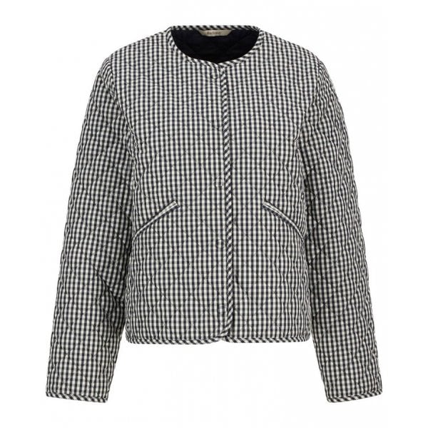 Cashel Check Collarless Quilted Jacket in Navy Gingham
