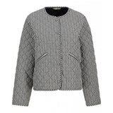 Cashel Check Collarless Quilted Jacket in Navy Gingham