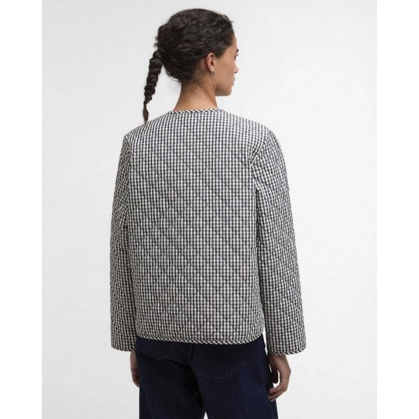 Cashel Check Collarless Quilted Jacket in Navy Gingham