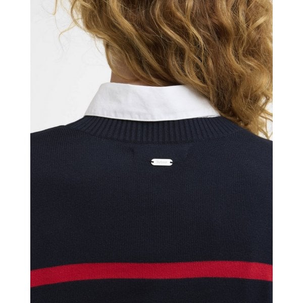 Fern Knitted Jumper in Navy/Poppy Red