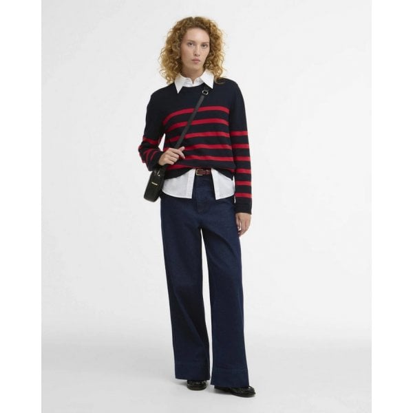Fern Knitted Jumper in Navy/Poppy Red