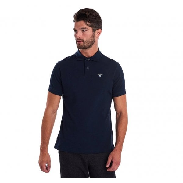 Mens Tartan Pique Polo Shirt in Navy