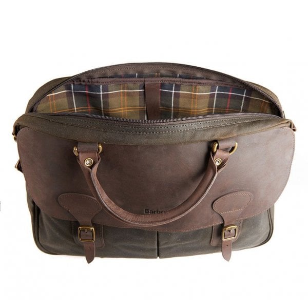 Mens Wax Leather Briefcase in Olive