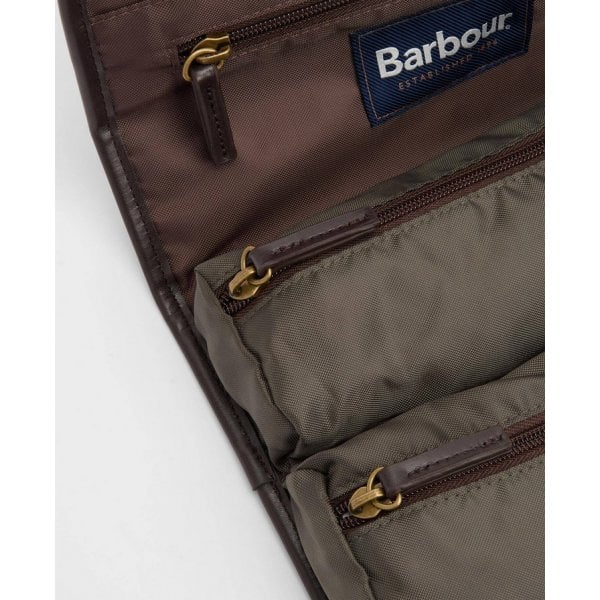 Wax Hanging Washbag in Olive/Beacon