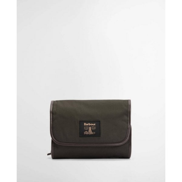 Wax Hanging Washbag in Olive/Beacon