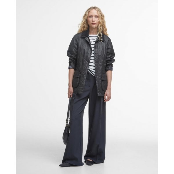 Womens Beadnell Wax Jacket in Black