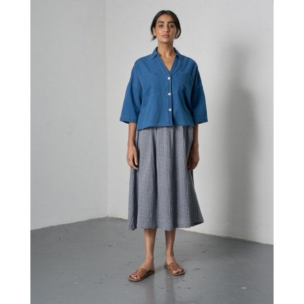 Wander Midi Skirt in Navy Check