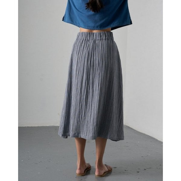 Wander Midi Skirt in Navy Check