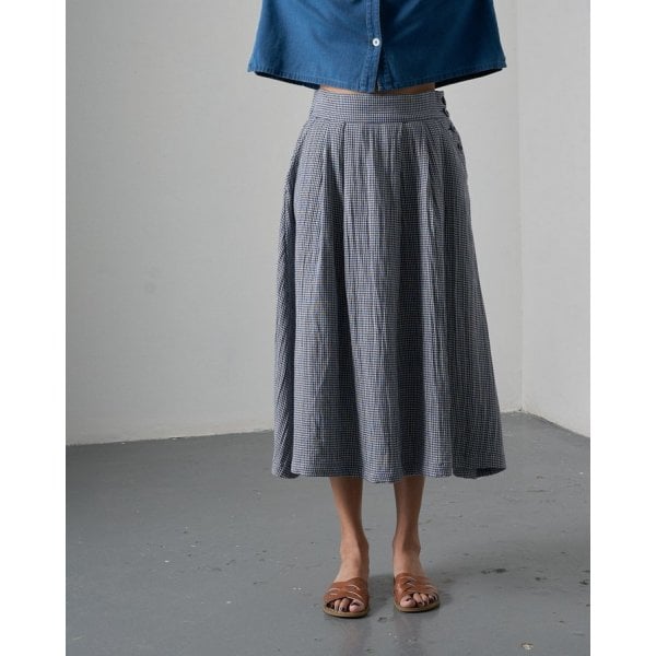 Wander Midi Skirt in Navy Check