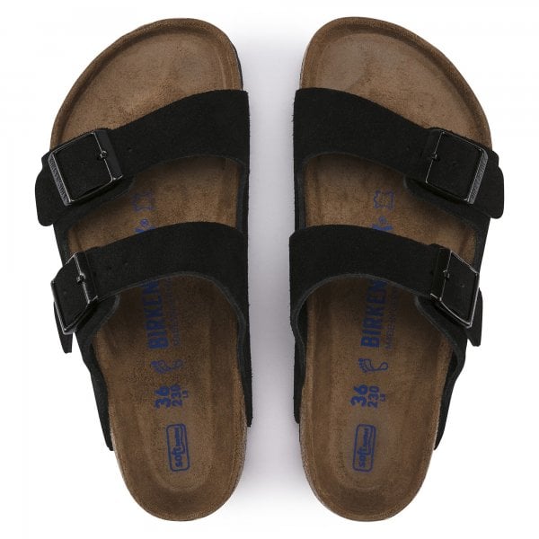 Unisex Arizona Narrow Soft Footbed Suede Sandal in Black