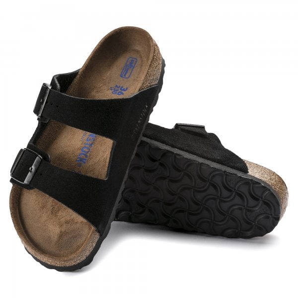 Unisex Arizona Narrow Soft Footbed Suede Sandal in Black