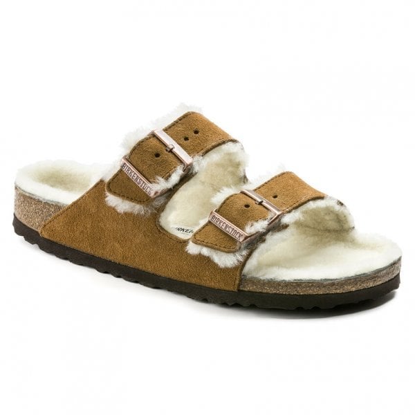 Unisex Arizona Shearling Sandal in Mink Suede