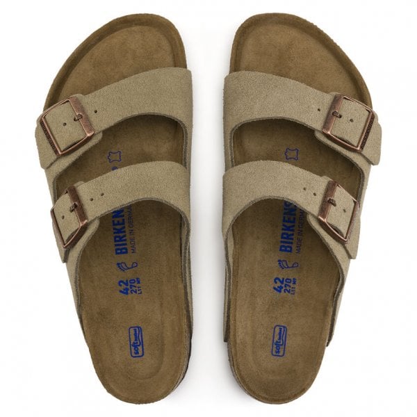 Unisex Arizona Soft Footbed Narrow Fit Sandal in Taupe Suede