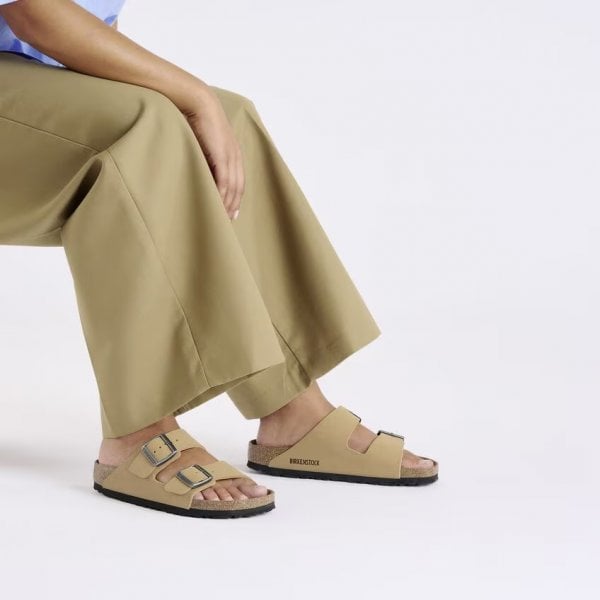 Unisex Birko Flor Regular Fit Nubuck Sandal in Latte Cream