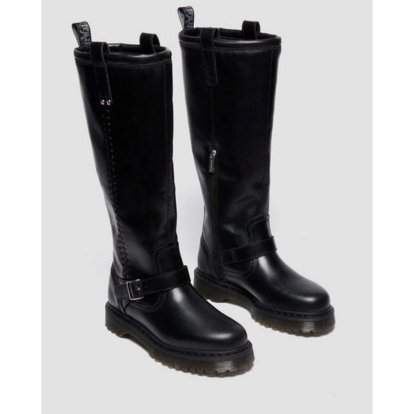 Womens Anistone Knee High Biker Boot in Black Orleans