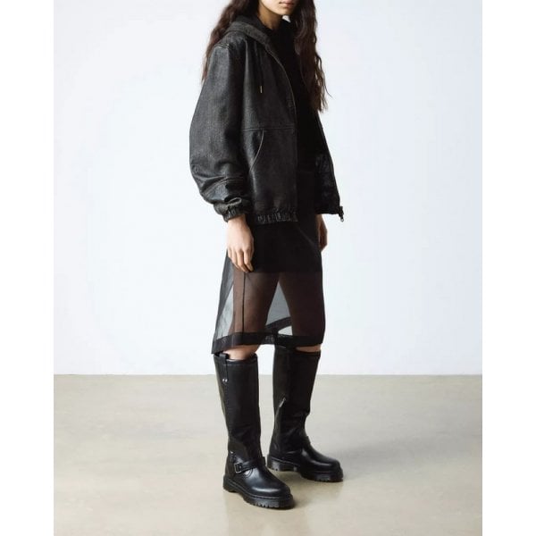 Womens Anistone Knee High Biker Boot in Black Orleans