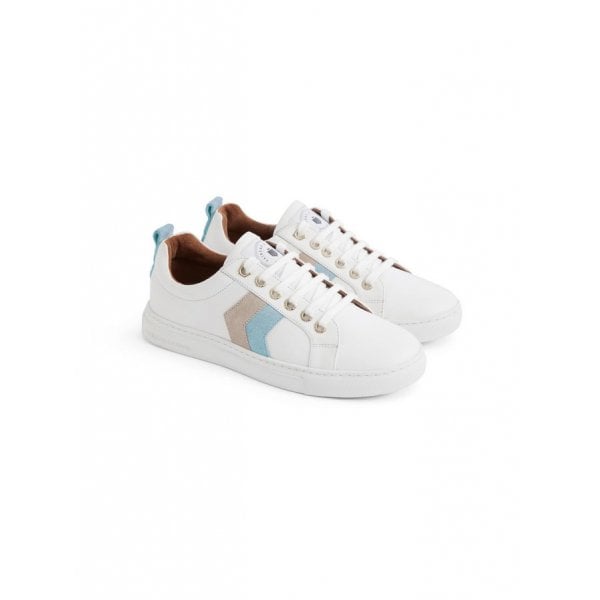 Alexandra Trainer in White Leather Sky Blue Stone