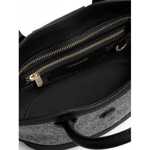 Mini Windsor Tote Bag in Herringbone Black Leather
