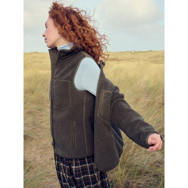 Womens Agnes Fleece Gilet in Khaki