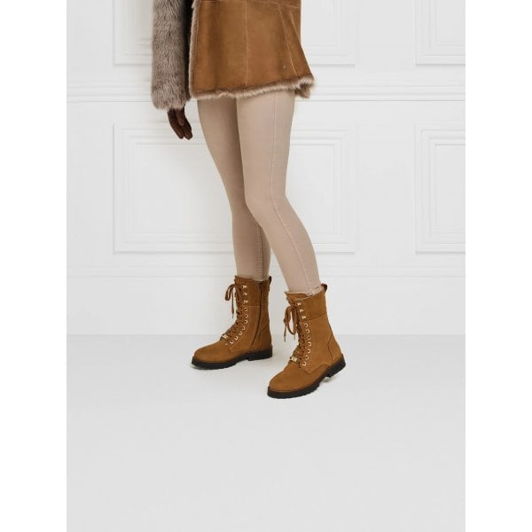 Womens Anglesey Combat Boot in Cognac Nubuck