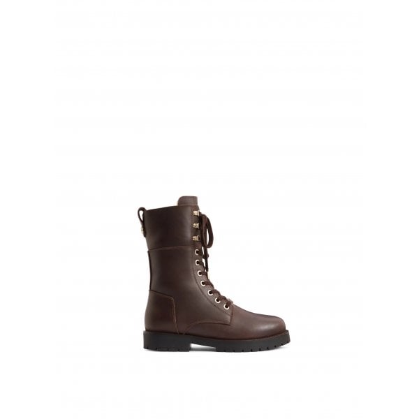 Anglesey Shearling Lined Combat Boot in Mahogany Leather