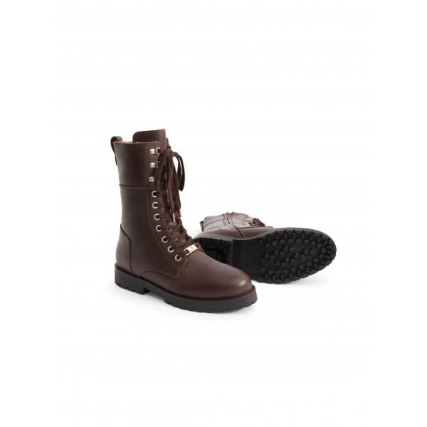 Anglesey Shearling Lined Combat Boot in Mahogany Leather