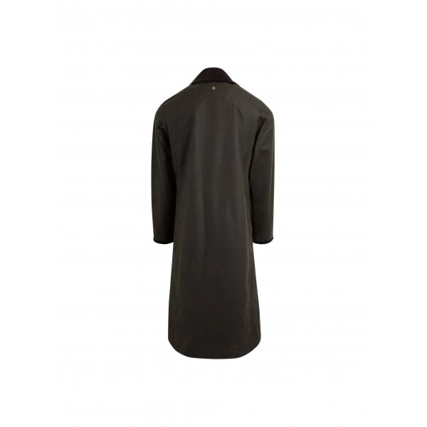 Womens Edith Wax Longline Coat in Dark Khaki