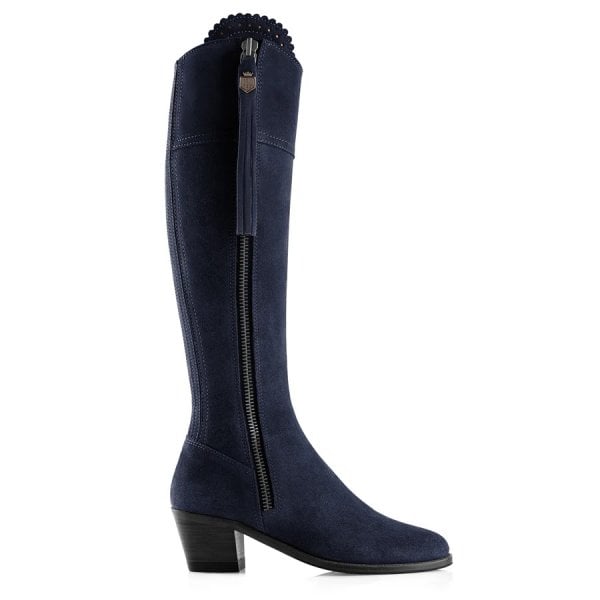 Womens Heeled Regina Boot in Navy Suede