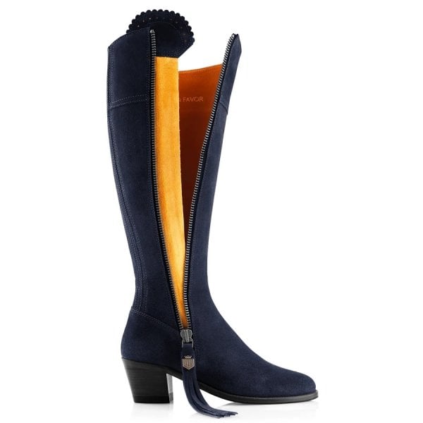 Womens Heeled Regina Boot in Navy Suede