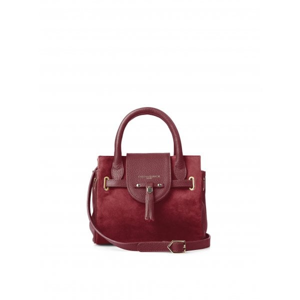 Womens Mini Windsor Handbag in Suede Ruby Suede