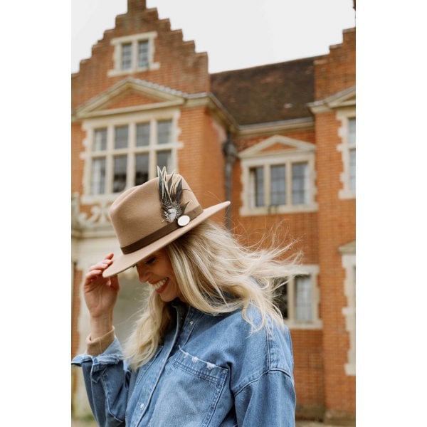 The Suffolk Fedora in Camel (Guinea Pheasant Feather)