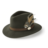 The Suffolk Fedora in Olive Green (Guinea & Pheasant Feather)