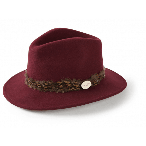Womens Suffolk Fedora in Maroon (Pheasant Wrap)