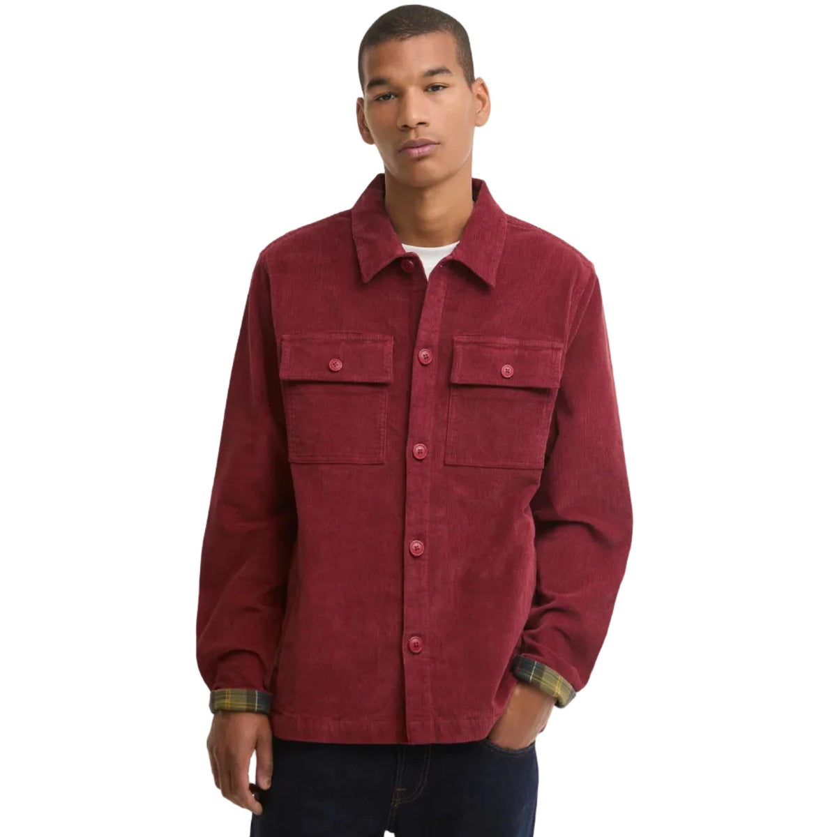 Tartan Trimmed Cord Overshirt