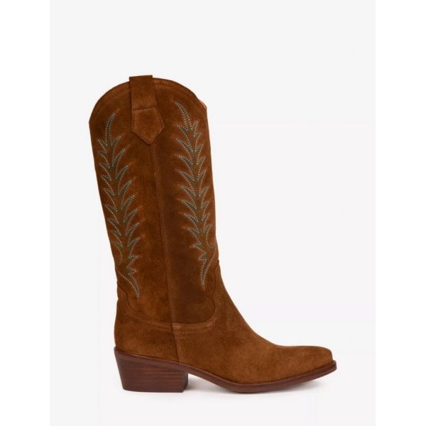 Goldie Embroidered Suede Boot in Peat/Blue