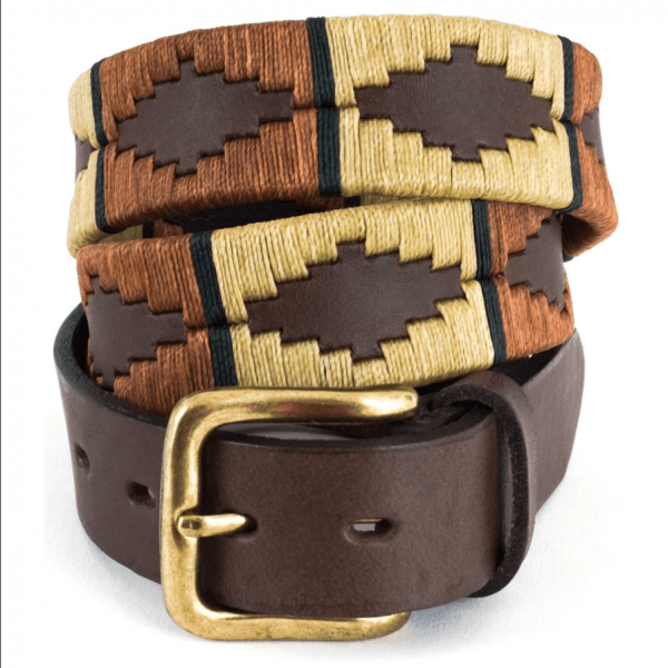 Polo Belt in Copper/Beige/Green Stripe